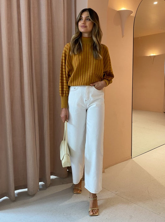 Alemais Batwing Stripe Sweater in Tumeric