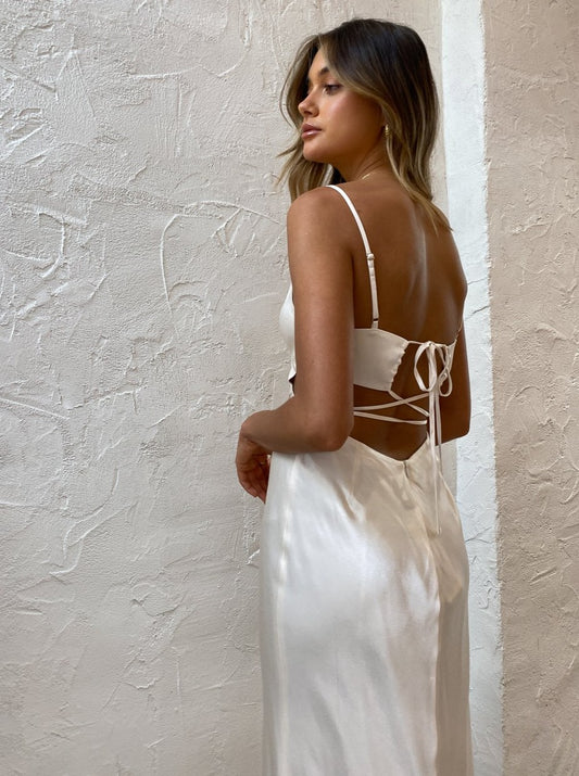 Shona Joy La Lune Backless Midi Dress in Cream Coco & Lola Shona Joy La Lune Backless Midi Dress in Cream Coco & Lola