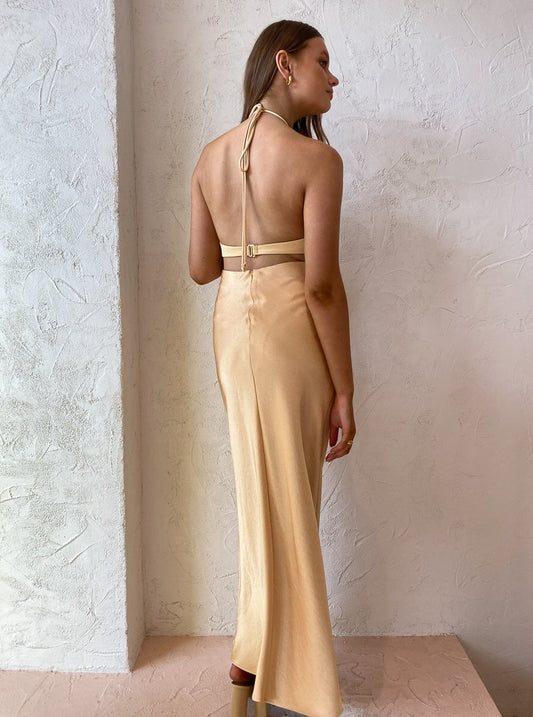 Bec and Bridge Carrie Halter Maxi Dress in Multi Yellow Coco & Lola Bec and Bridge Carrie Halter Maxi Dress in Multi Yellow Coco & Lola