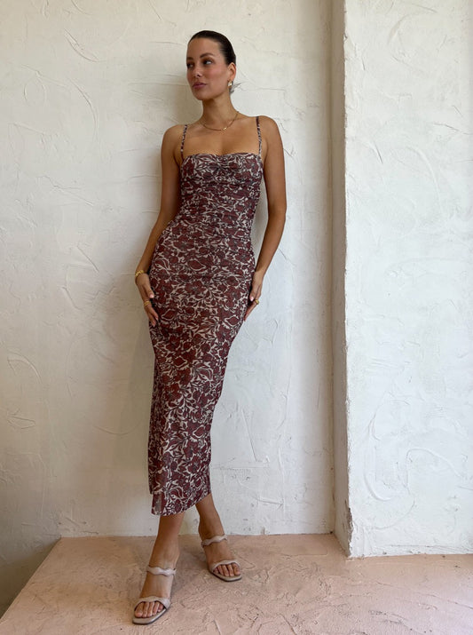 bec and bridge brown floral dress Bec & Bridge Fleetwood Floral Midi Dress In Brown - 21% Off