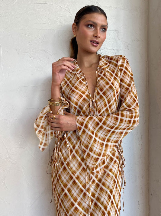 bec and bridge sunflower check long sleeve maxi dress The Sunflower Check Long Sleeve Maxi Dress as seen on the runway. Online + in stores now. #becandbridge #twentyone #newarrivals