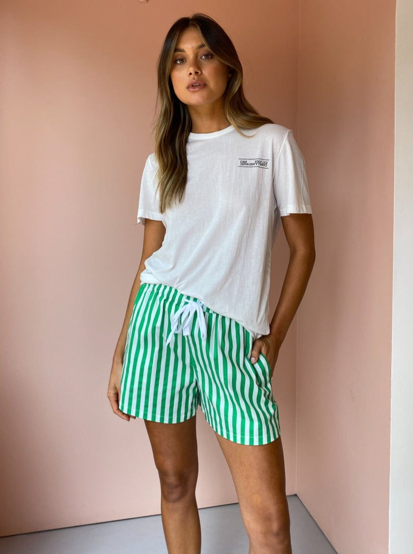 Green and white sales striped shorts