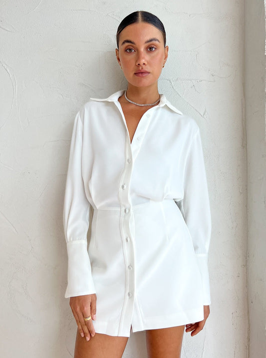 By Johnny Margot Mini Shirt Dress in Ivory