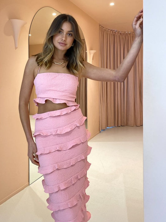 By Nicola Halo Midi Dress in Melon