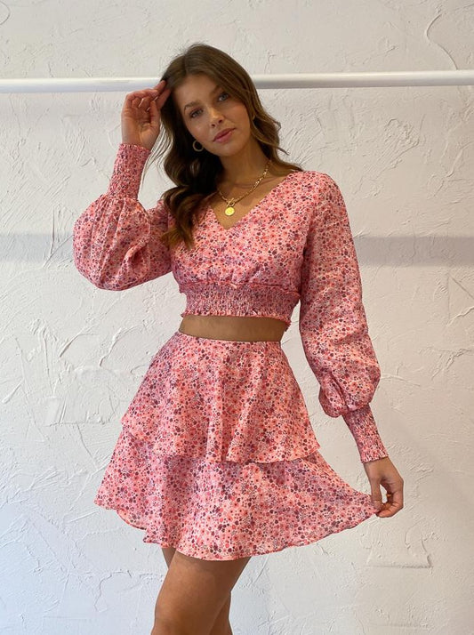 By Nicola Rosa Mini Skirt in Berry Blooms