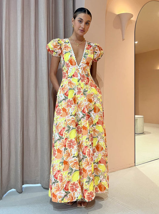 By Nicola S/S Wavy Maxi Dress in Citrus Print