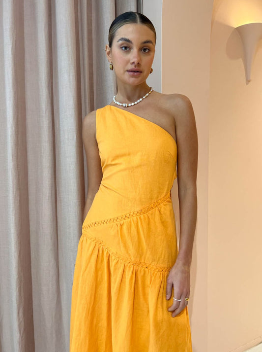 By Nicola Sol One Shoulder Maxi Dress in Morange
