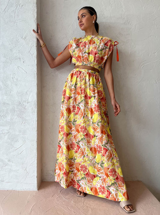 By Nicola Ahoy Tie Shoulder Top in Citrus Print