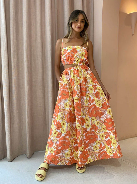 By Nicola Carnivale Elastic Waist Maxi Dress in Sunrise Blooms