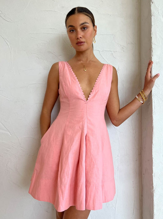 By Nicola Sleeveless Wavy Mini Dress in Pink Salt