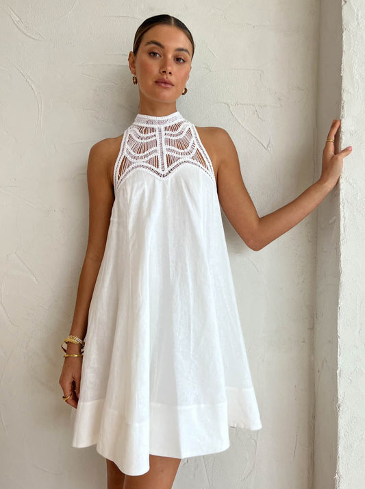 Clea Ella Lace Mini Dress in Chalk