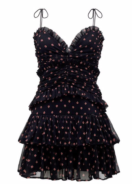 Thurley Dea Dress in Pink and Black Majorelle Ditsy