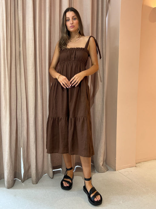 Faithfull the Brand Bellamy Midi Dress in Chocolate