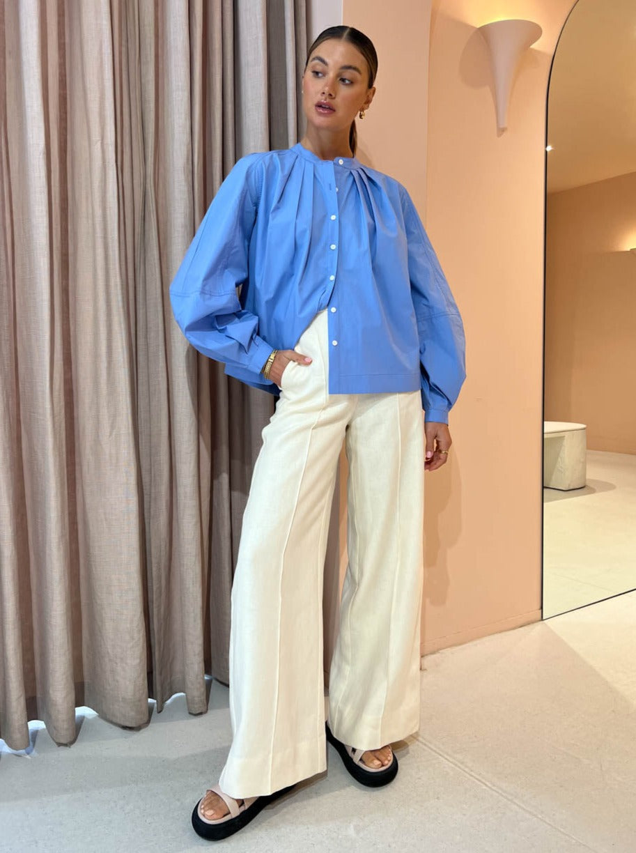 Pleat Front Wide-Leg Belted Pants in Ivory - Retro, Indie and Unique Fashion