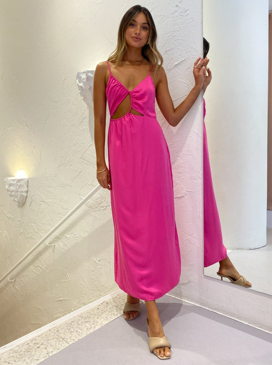 Ginia Selena Midi Dress in Fuschia