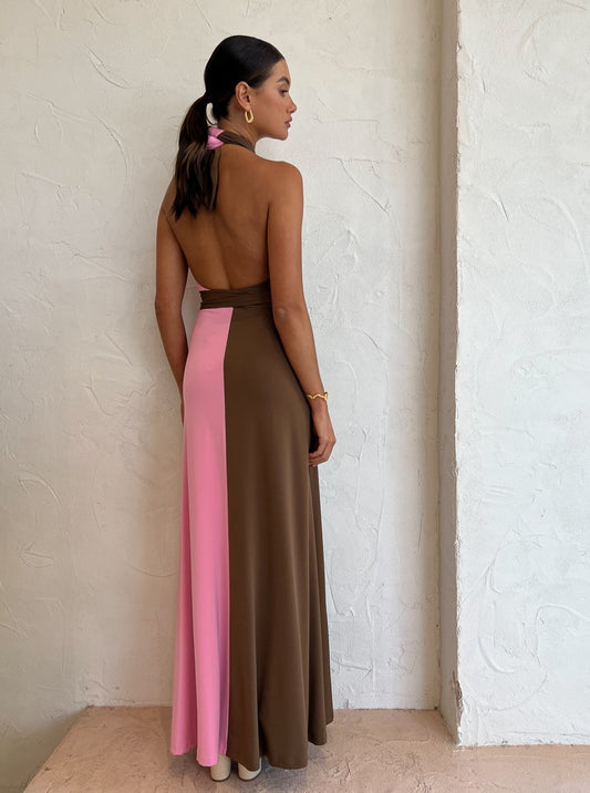 Hansen and Gretel Tempest Halter Wrap Dress in Carob/Pink Coco & Lola Hansen and Gretel Tempest Halter Wrap Dress in Carob/Pink Coco & Lola
