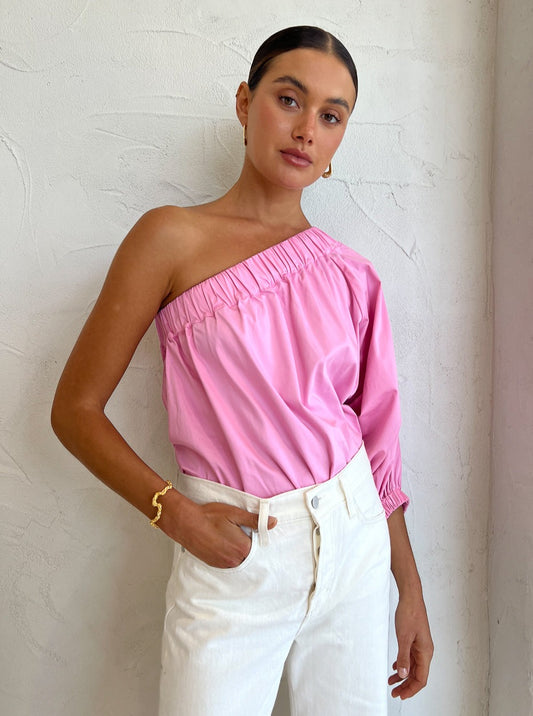 Hansen and Gretel Formosa One Shoulder Top in Prism Pink