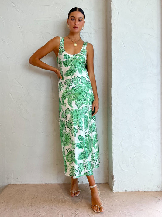 Hansen and Gretel Patricia Bias Cut Maxi Dress in Greenhouse Coco & Lola Hansen and Gretel Patricia Bias Cut Maxi Dress in Greenhouse Coco & Lola
