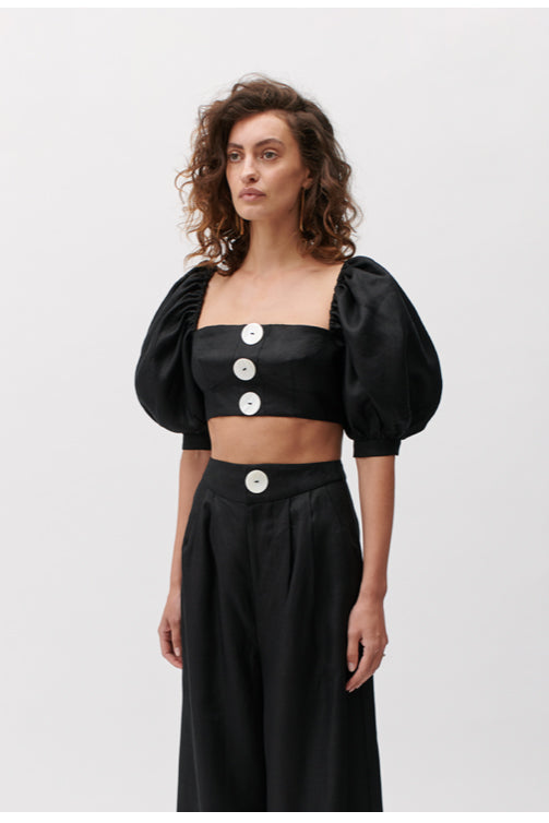 Joslin Alena Ramie Palazzo Pant in Black