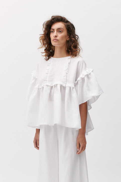 Joslin Amelia Smock Top in Optical White