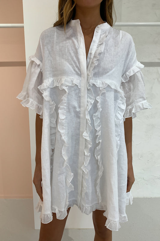 Joslin Alice Linen Ramie Smock Skirt Dress in Optical White