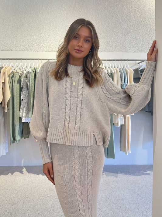 Joslin Hadley Wool Cotton Knit In Oatmilk Marle