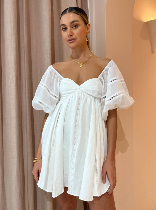 Joslin Ingrid Linen Ramie Mini Dress in Optical White
