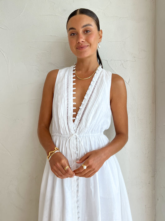 Joslin Melinda Linen Ramie Sleeveless Maxi Dress in Optical White