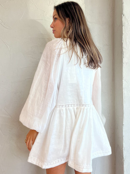 Joslin Lola Linen Ramie Mini Smock Dress in Cream Coco & Lola Joslin Lola Linen Ramie Mini Smock Dress in Cream Coco & Lola