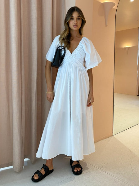 midi dress sakura white Joslin Sakura Cotton Midi Dress in Optical White – Coco & Lola