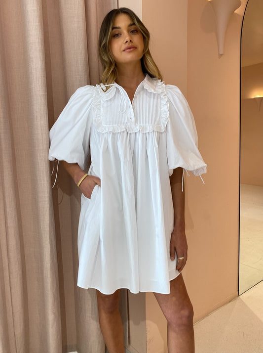 Joslin Addison Organic Cotton Smock Dress in Optical White
