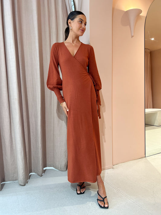 Kinney Marlow Wrap Dress in Terracotta