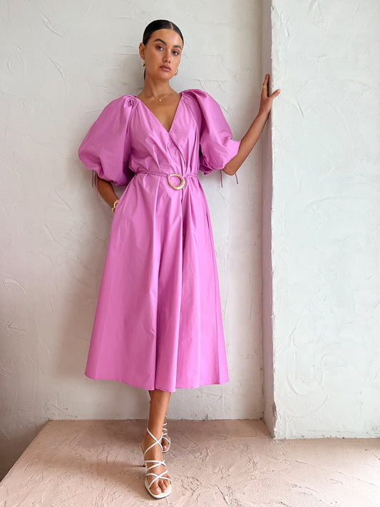 Kinney Elle Puff Sleeve Maxi in Neon Violet