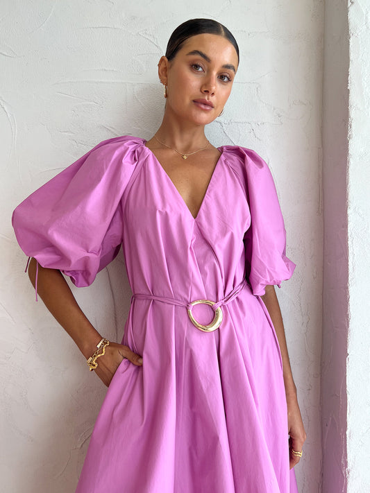 Kinney Elle Puff Sleeve Maxi in Neon Violet