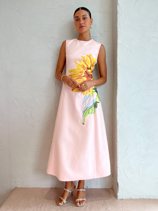 Leo Lin Cleo Sleeveless Midi Dress in Sunflower Pink Coco & Lola Leo Lin Cleo Sleeveless Midi Dress in Sunflower Pink Coco & Lola