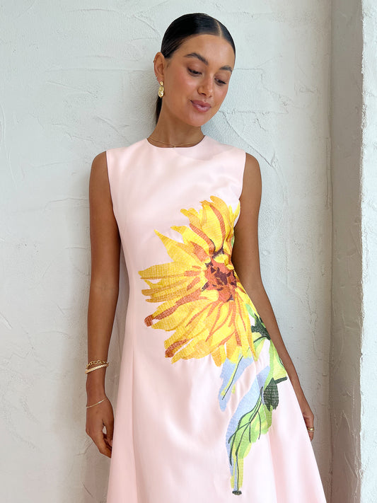 Leo Lin Cleo Sleeveless Midi Dress in Sunflower Pink Coco & Lola Leo Lin Cleo Sleeveless Midi Dress in Sunflower Pink Coco & Lola