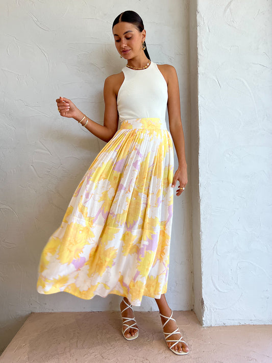 Leo Lin Elina Pleated Midi Skirt in Jasmine Sun