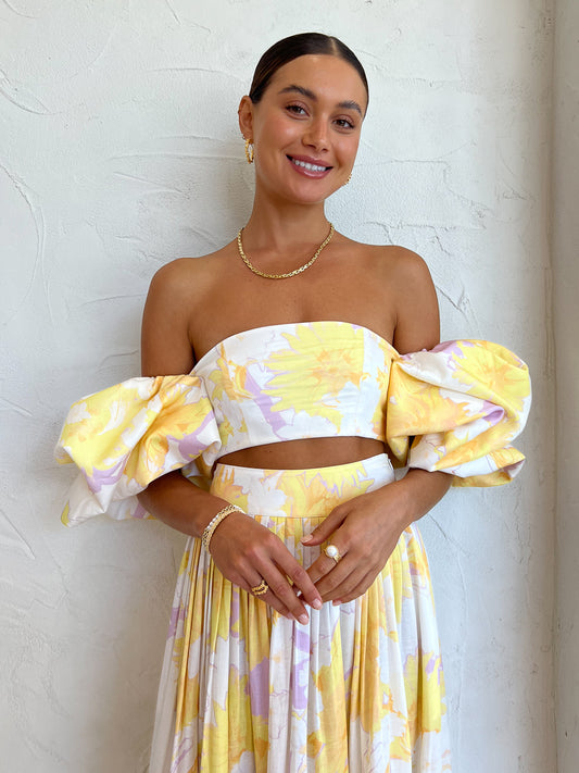 Leo Lin Simone Puff Top in Jasmine Sun
