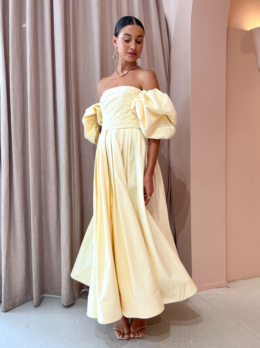Leo Lin Matilda Puff Sleeve Midi Dress in Lemon Coco & Lola Leo Lin Matilda Puff Sleeve Midi Dress in Lemon Coco & Lola