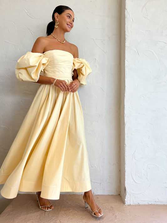 Leo Lin Matilda Puff Sleeve Midi Dress in Lemon Coco & Lola Leo Lin Matilda Puff Sleeve Midi Dress in Lemon Coco & Lola