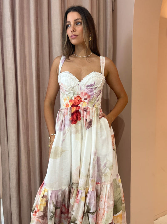 Leo Lin Rose Bustier Midi Dress in Cascade Print Coco & Lola Leo Lin Rose Bustier Midi Dress in Cascade Print Coco & Lola