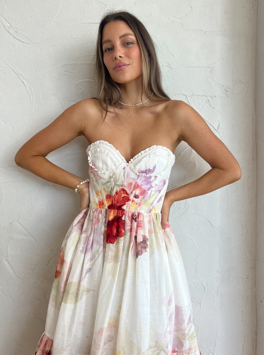 Leo Lin Rose Bustier Midi Dress in Cascade Print Coco & Lola Leo Lin Rose Bustier Midi Dress in Cascade Print Coco & Lola
