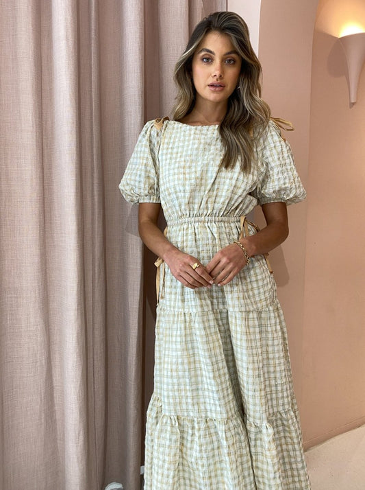 Mon Renn Lucille Midi Dress in Marigold/Teal