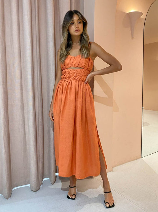 Mon Renn Bailey Midi Dress in Papaya