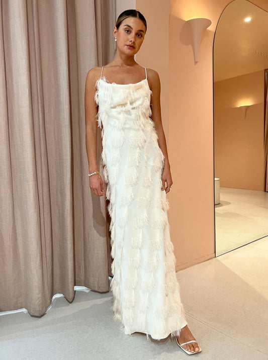One Fell Swoop Siren Maxi Dress in Ivory Fringe