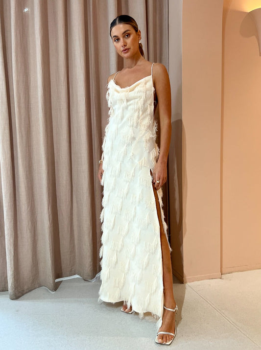 One Fell Swoop Siren Maxi Dress in Ivory Fringe