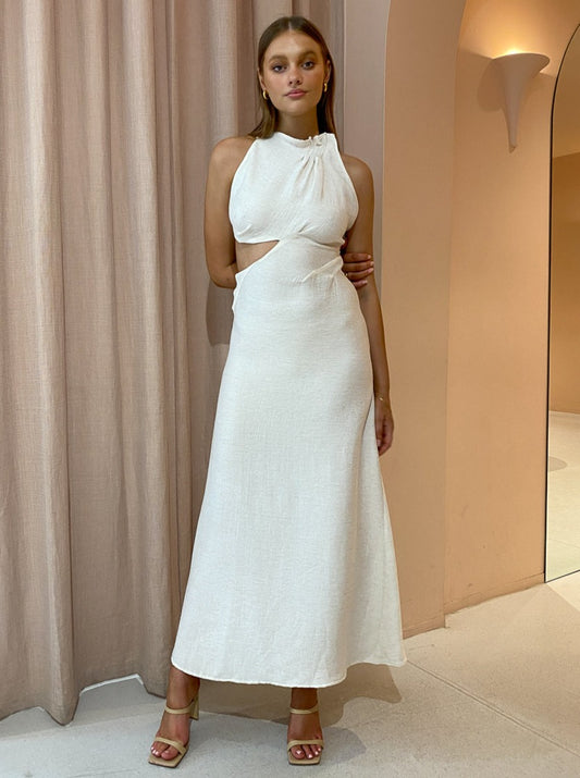 One Fell Swoop Accent Maxi Dress in Natural Linen Coco & Lola One Fell Swoop Accent Maxi Dress in Natural Linen Coco & Lola