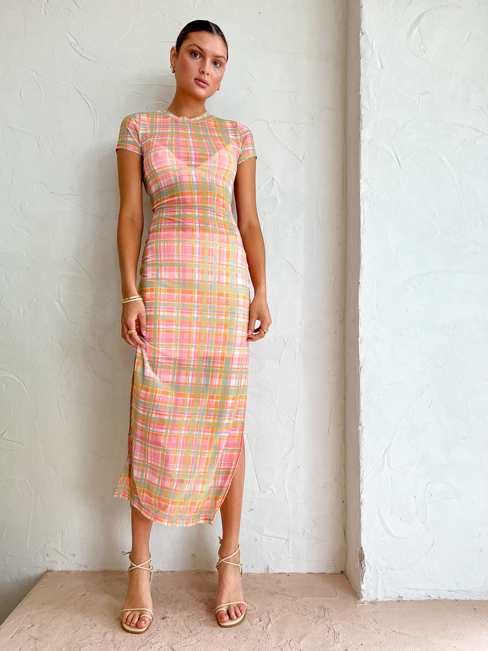 Ownley Nadia Straight Midi Dress in Candy Check – Coco & Lola