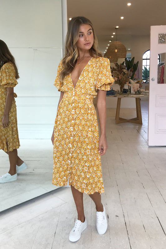 Faithfull the Brand Rafa Midi Dress in Delphine Floral Print – Coco & Lola