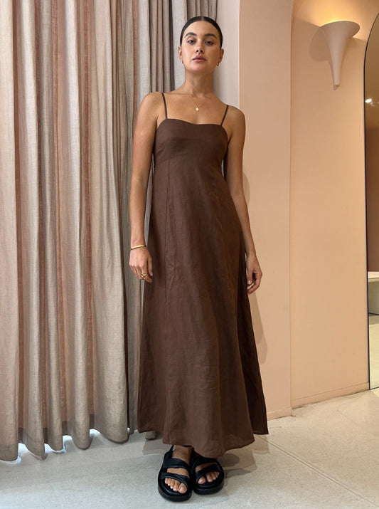 Faithfull the Brand Sorso Midi Dress in Chocolate